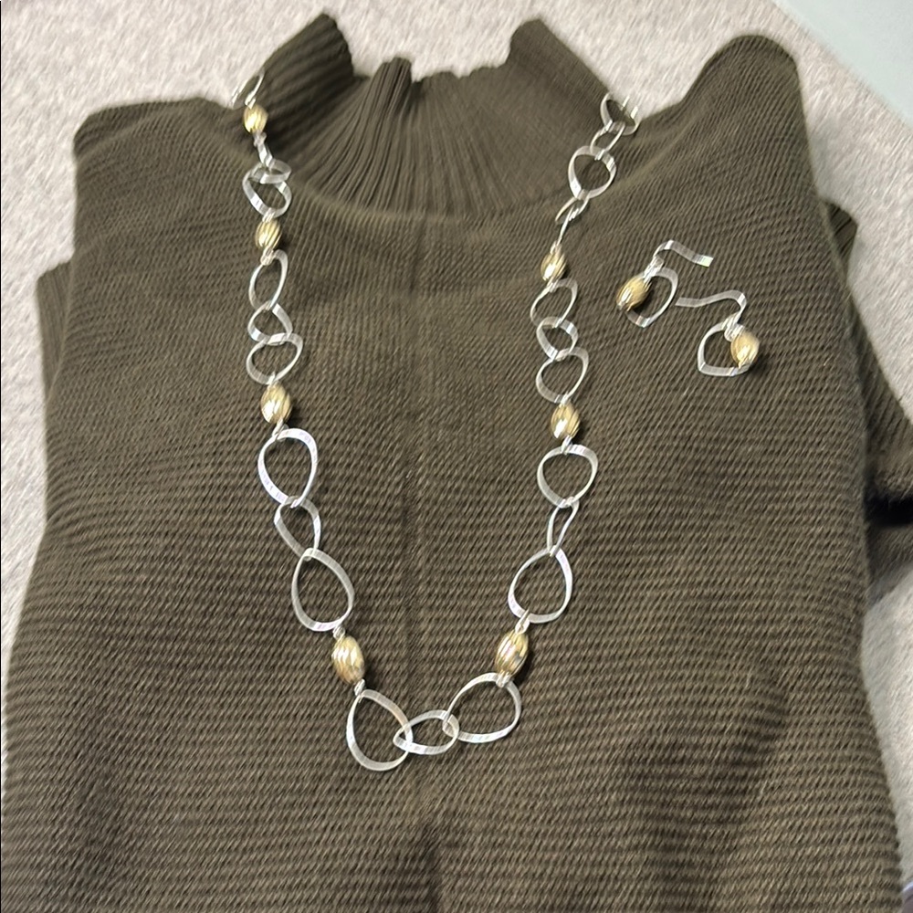 Silver and gold necklace with matching earrings by Talbots